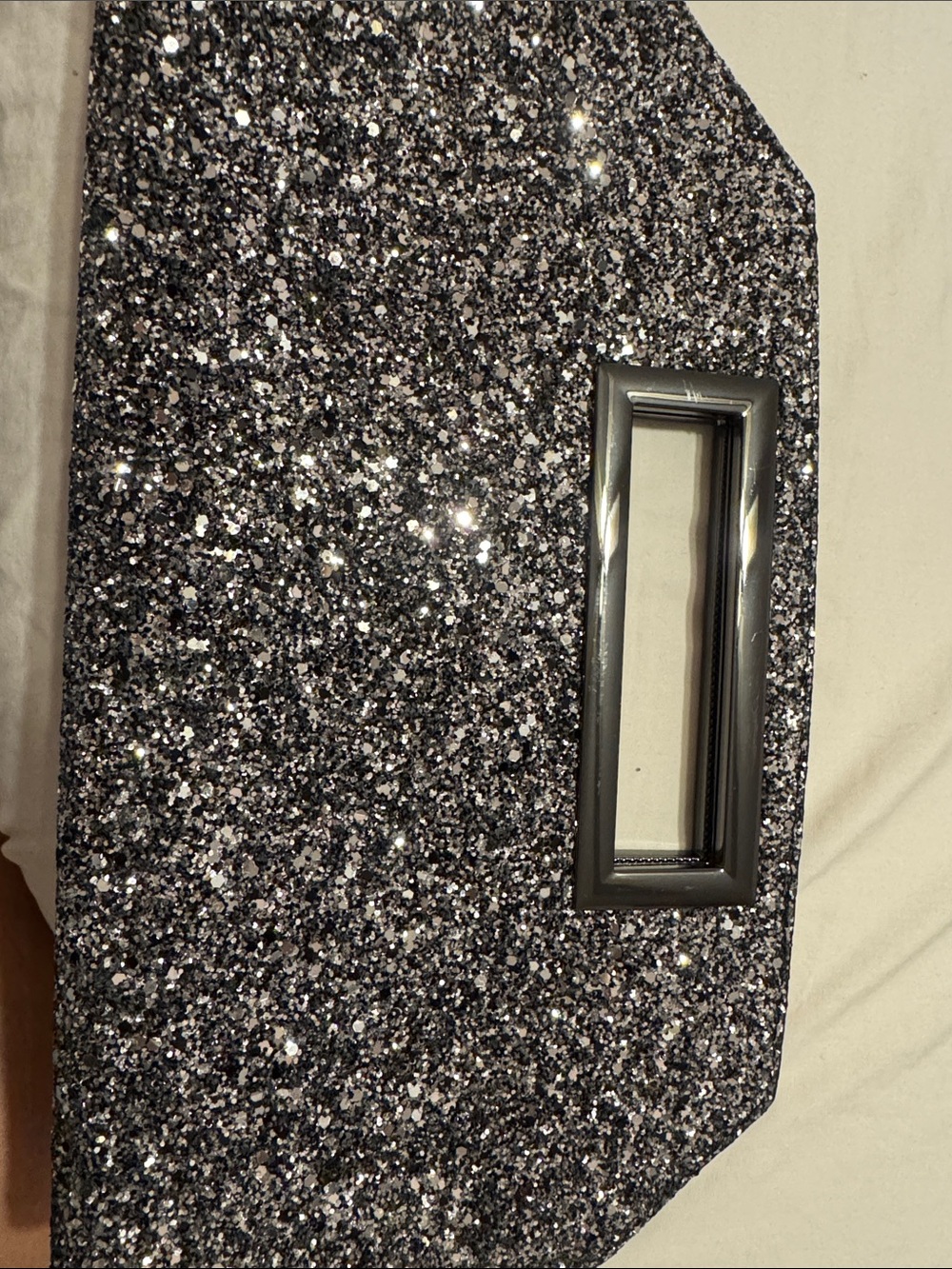Express Glitter Clutch in Black and Silver-New